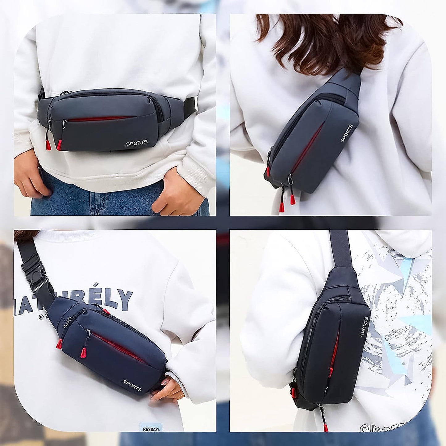 VRPRIME Waist Bag for Men | Fanny Waist Pouch Pack | Small Chest Bags for Boys ( Grey )