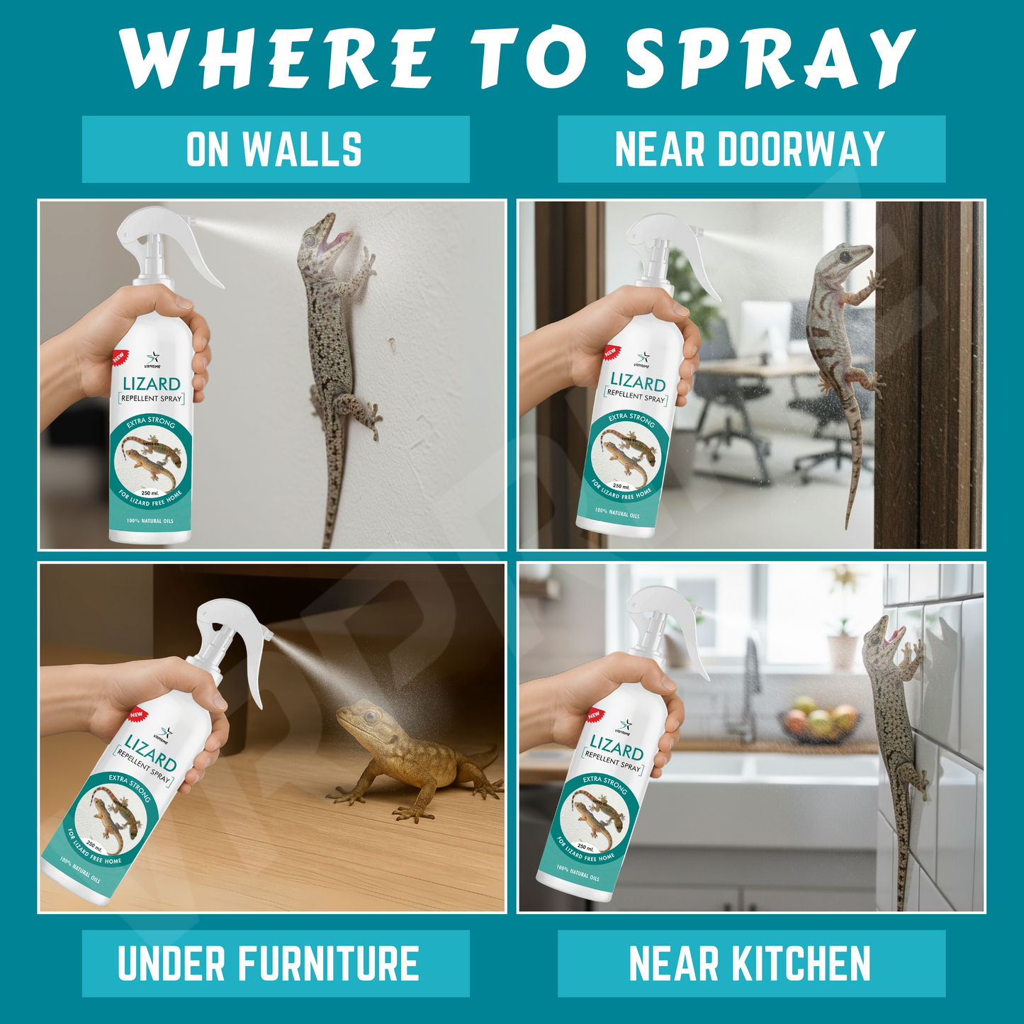 VRPRIME Lizard Repellent for Home Spray Pest Control | Made with Plants Oil, Natural Non Toxic, Irritant-Free, Chemical-Free ( Pack of 2 )