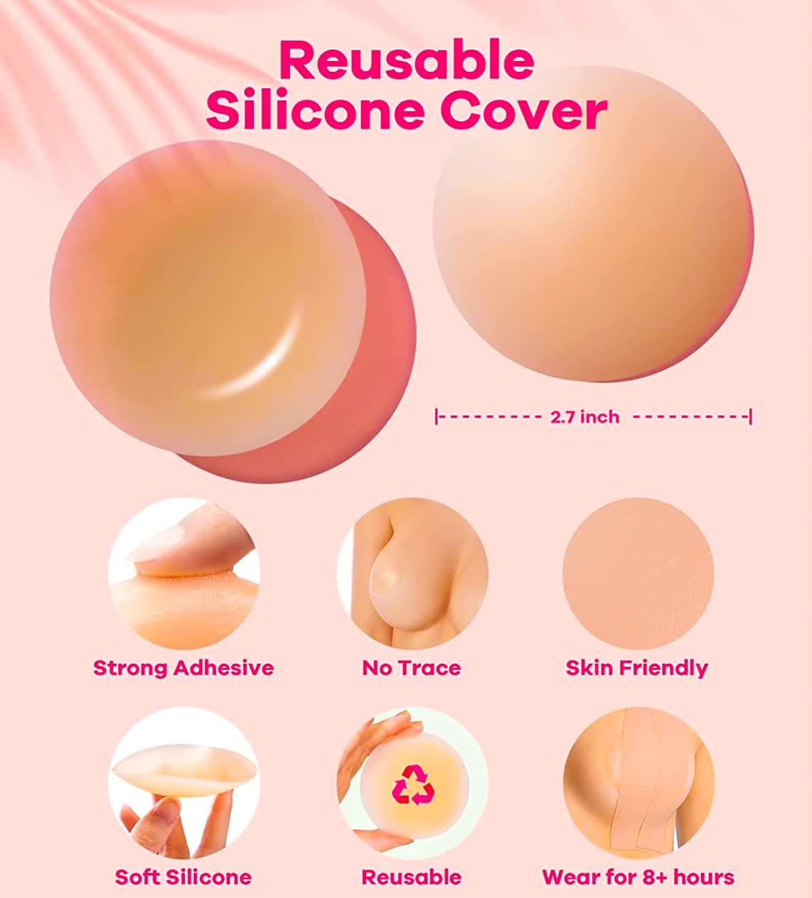 VRPRIME Boob Tape Kit - 5M Boob Tape with Reusable Nipple Cover for Women and 100 Strips Body Tape for Clothes