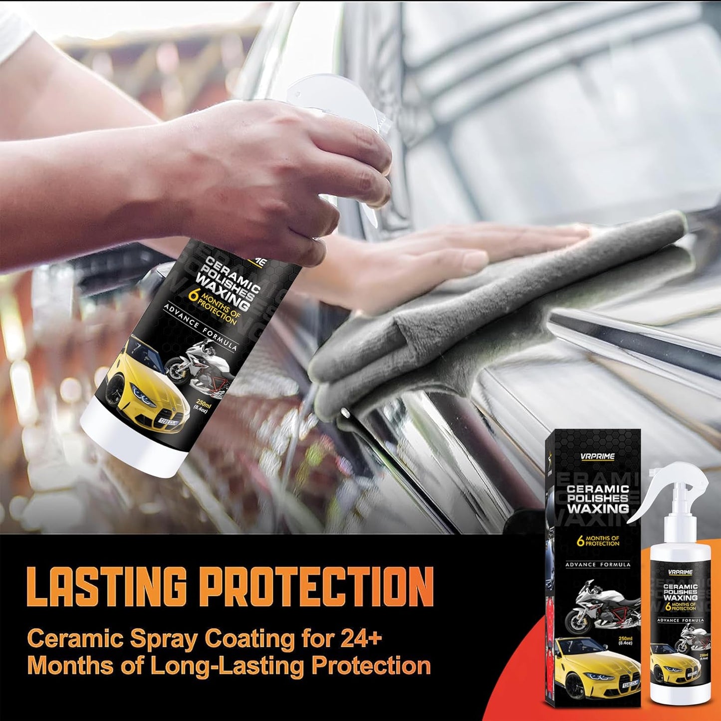 VRPRIME DIY Quick Ceramic Coating for Car Polish & Scratch Protector Spray | Long Lasting Ultra Glow Shine