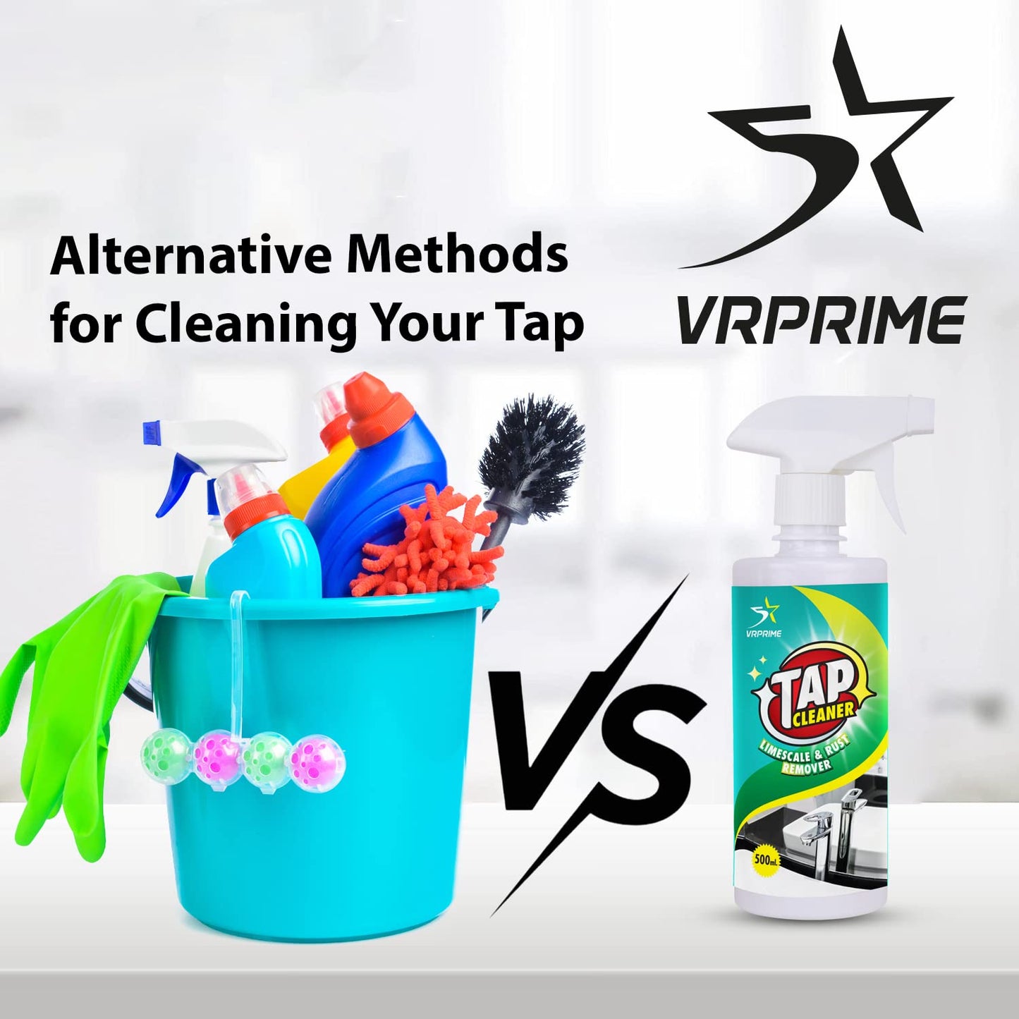 VRPRIME Kitchen & Tap Cleaner Spray 500ml Combo | Heavy Duty Degreaser for Greasy Surfaces | Removes 99.9% Germs & Tough Stains