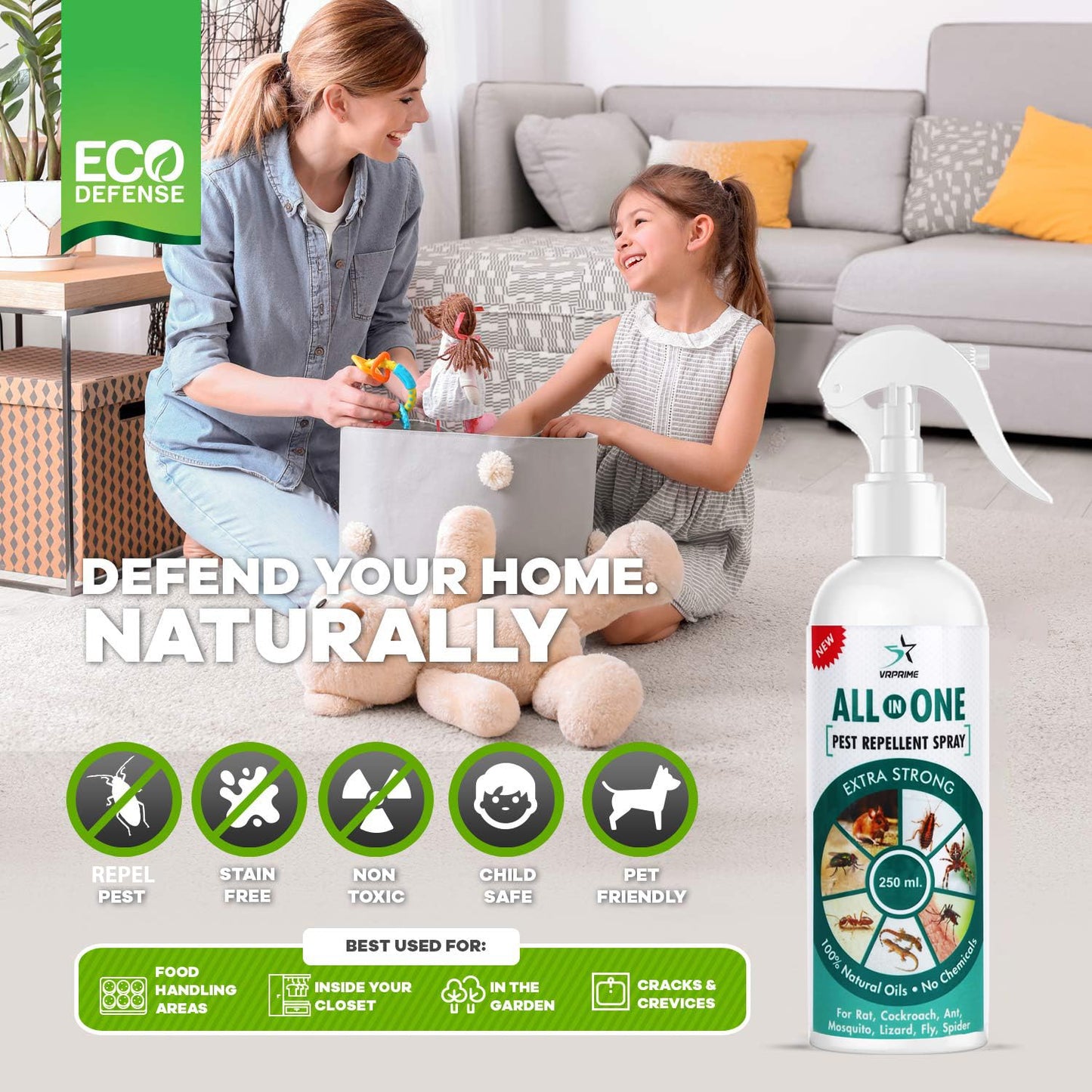 VRPRIME Pest Repellent Control for Home | Ant, Cockroach, Rat, Lizard, BedBugs, Spider