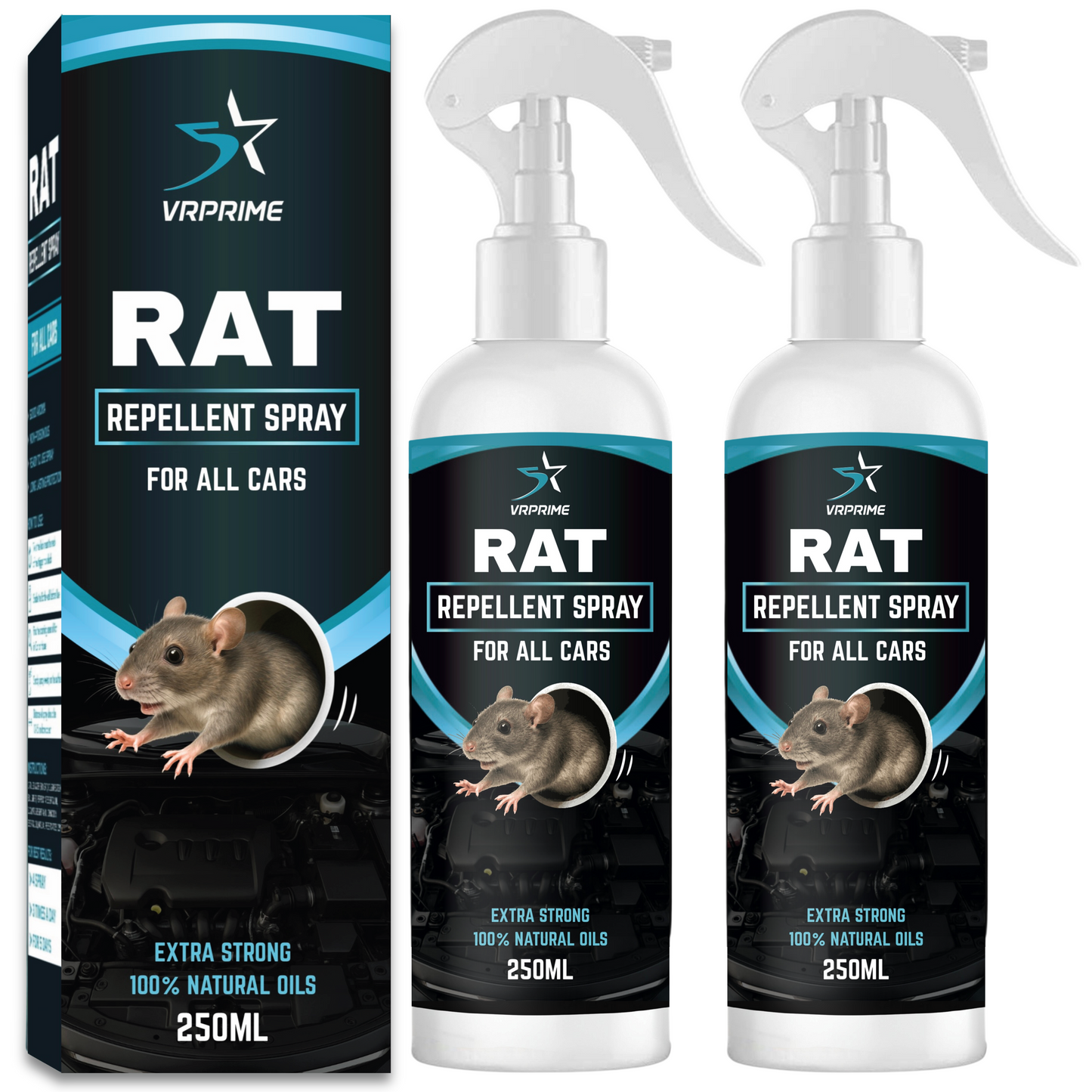 VRPRIME Rat Repellent Spray for Car Home Office Mouse | Natural Powerful Pest Control Protect Wires in Car Bike ( Pack of 2 )