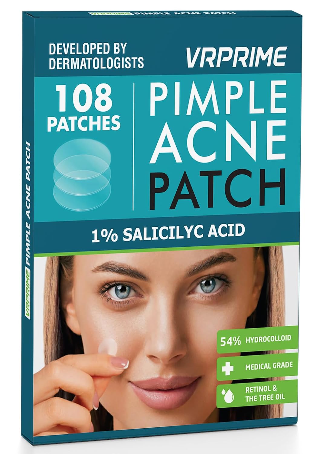 VRPRIME 108 Pimple Acne Patches with Salicylic Acid | Invisible Hydrocolloid Acne Treatment for Women & Men (108 Count)