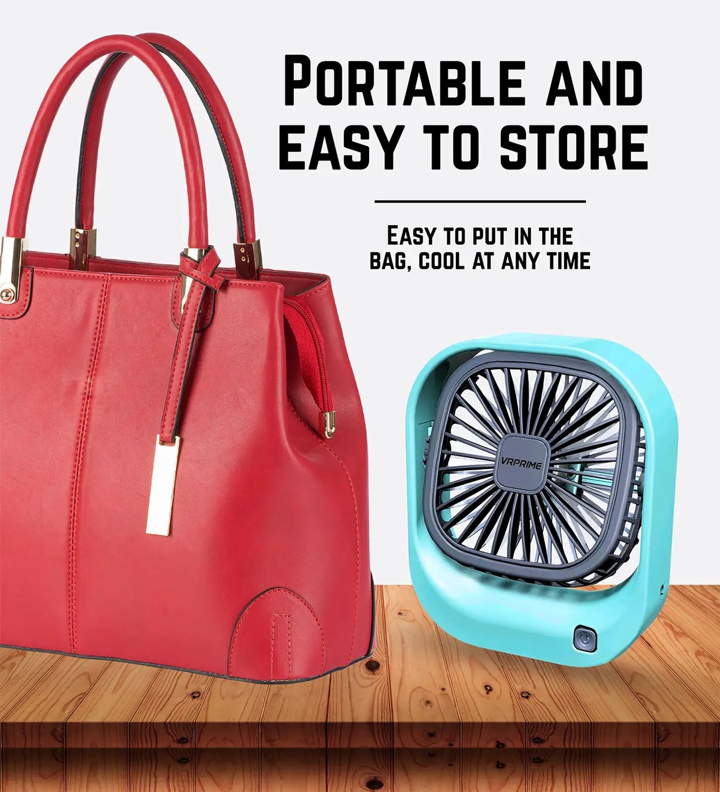 VRPRIME Rechargeable Portable Desk Fan | 3-Speed Mini Table Fan with 1000mAh Battery | USB Powered Cooling for Home, Office & Travel
