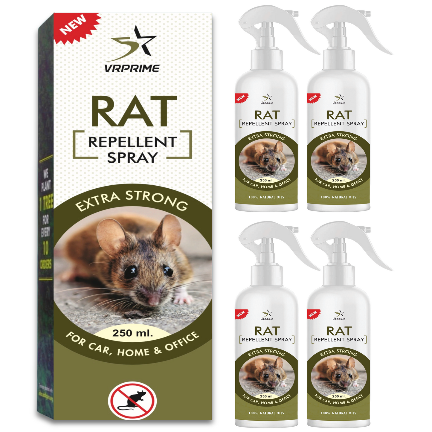 VRPRIME Rat Repellent Spray for Car Home Office Mouse | Natural Powerful Pest Control Protect Wires in Car Bike ( Pack of 4 )