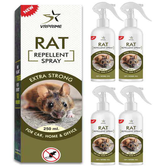 VRPRIME Rat Repellent Spray for Car Home Office Mouse | Natural Powerful Pest Control Protect Wires in Car Bike ( Pack of 4 )