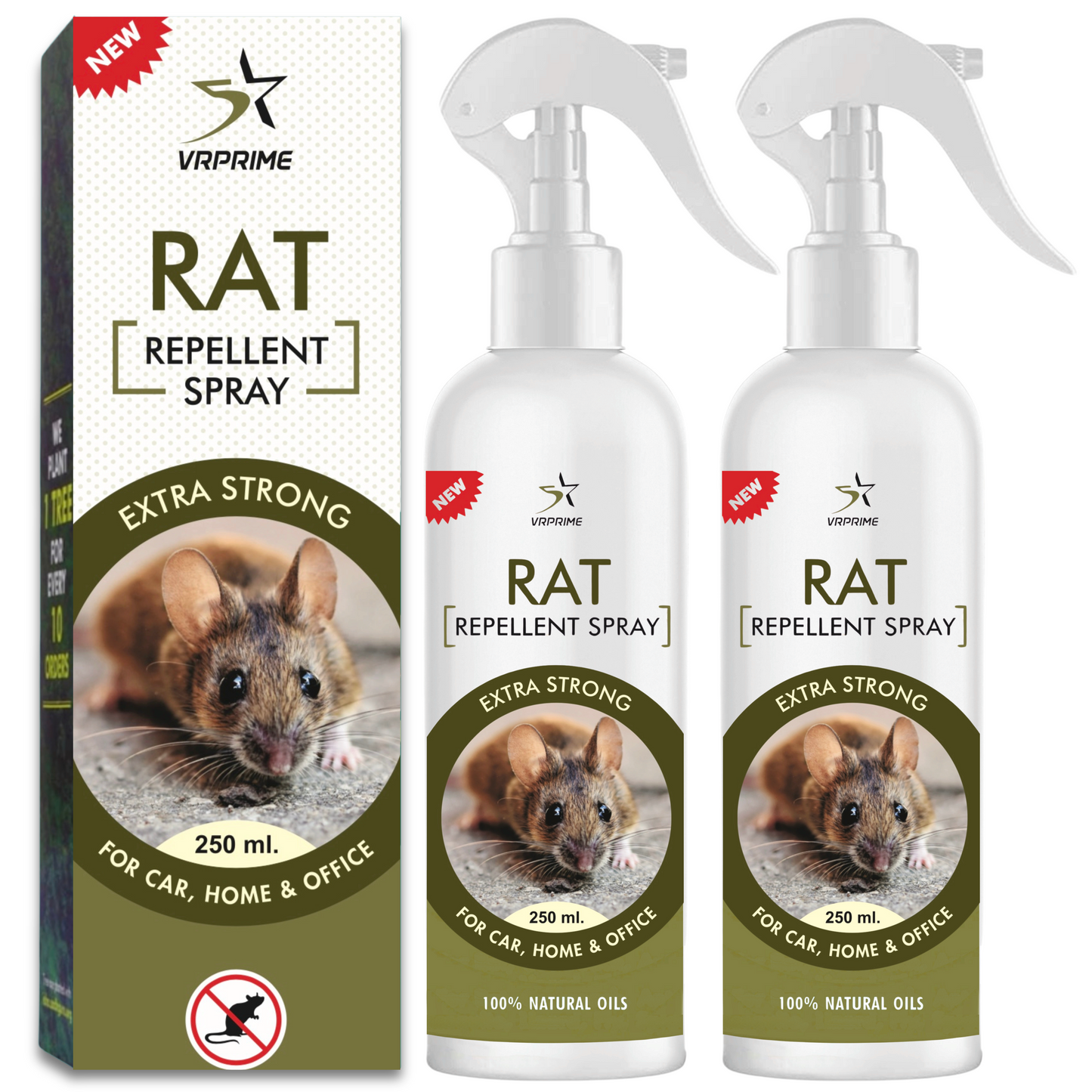 VRPRIME Rat Repellent Spray for Car Home Office Mouse | Natural Powerful Pest Control Protect Wires in Car Bike ( Pack of 2 )